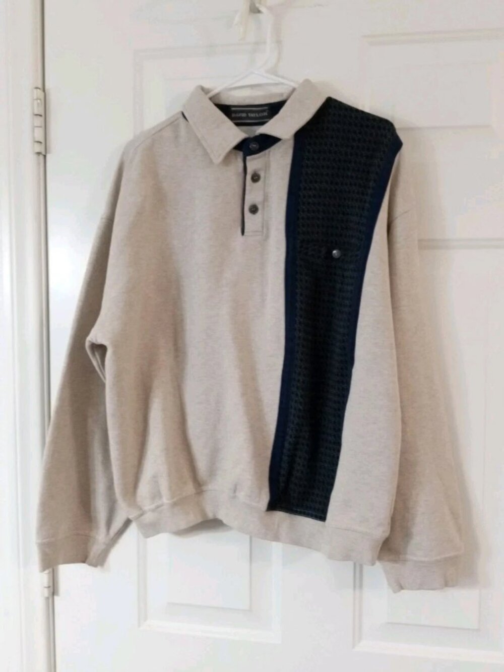 David Taylor Vintage Pullover Polo Style Sweatshirt Sweater Men XL Oatmeal Grey